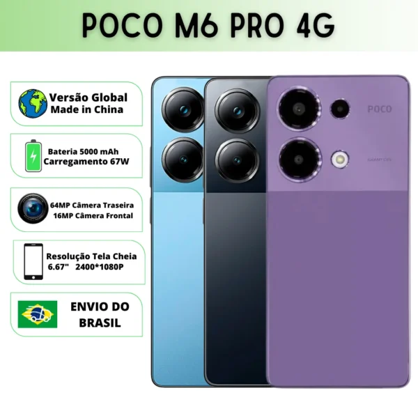 【Estreia mundial】POCO M6 Pro Smartphone 5000mA 67W carregamento com fio Helio G99 Ultra 6.67 Fluxo AMOLED 120Hz AMOLED 64MP Câmera NFC