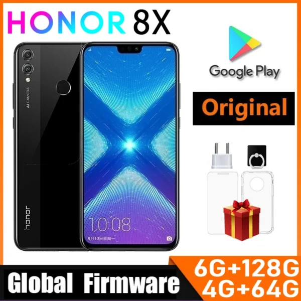 HONOR-8X Global Firmware CPU Smartphone, Haisi Qilin 710, 6.5 "Câmera Traseira, 20MP, Reconhecimento de Impressões Digitais, Telefone Usado
