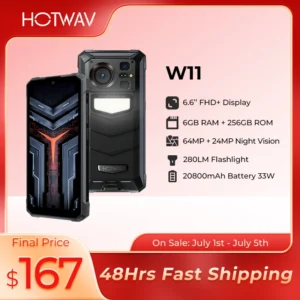 [World Premeire] HOTWAV W11 Telefone robusto 20800mAh 280LM Lanterna 6,6 ''FHD + Smartphone 33W 24MP Visão noturna Telefone móvel